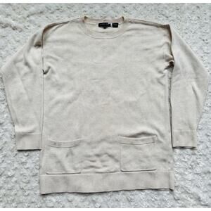 Jeanne Pierre Oatmeal Cream Cotton Tunic 2 Pocket Crewneck Sweater Size Small